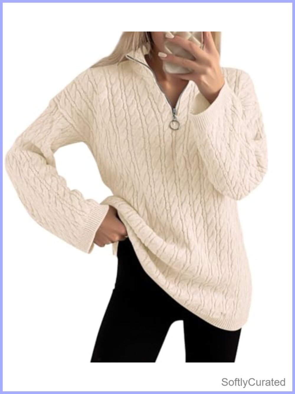 Cable Knit Half Zip Sweater Oversized Pullover Tops